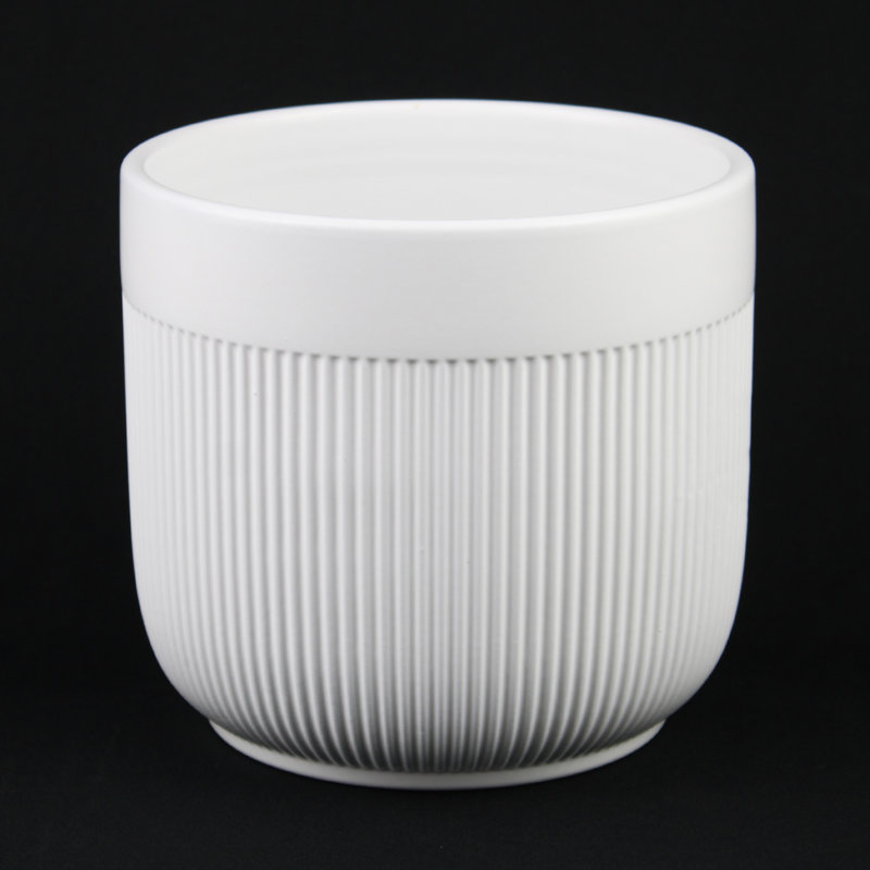 3-piece White Stoneware Planter Pot Set With Vertical Line Texture