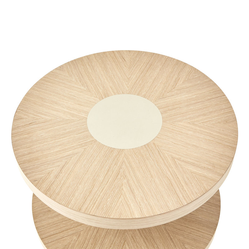 Beige and Gold Round Wood and Metal Chairside Table