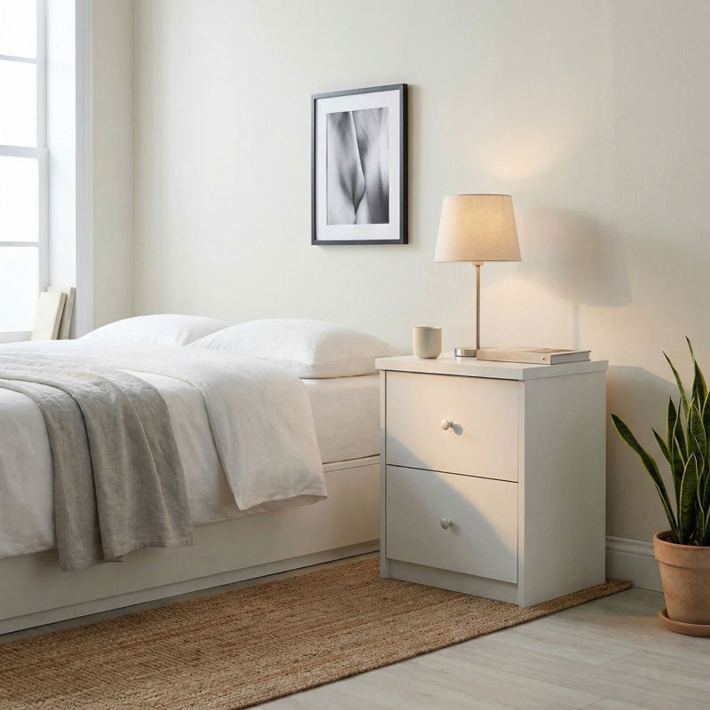 Ingrassia 2-Drawer Bedside Cabinet, Nightstand, End Table, Smooth-Glide, White