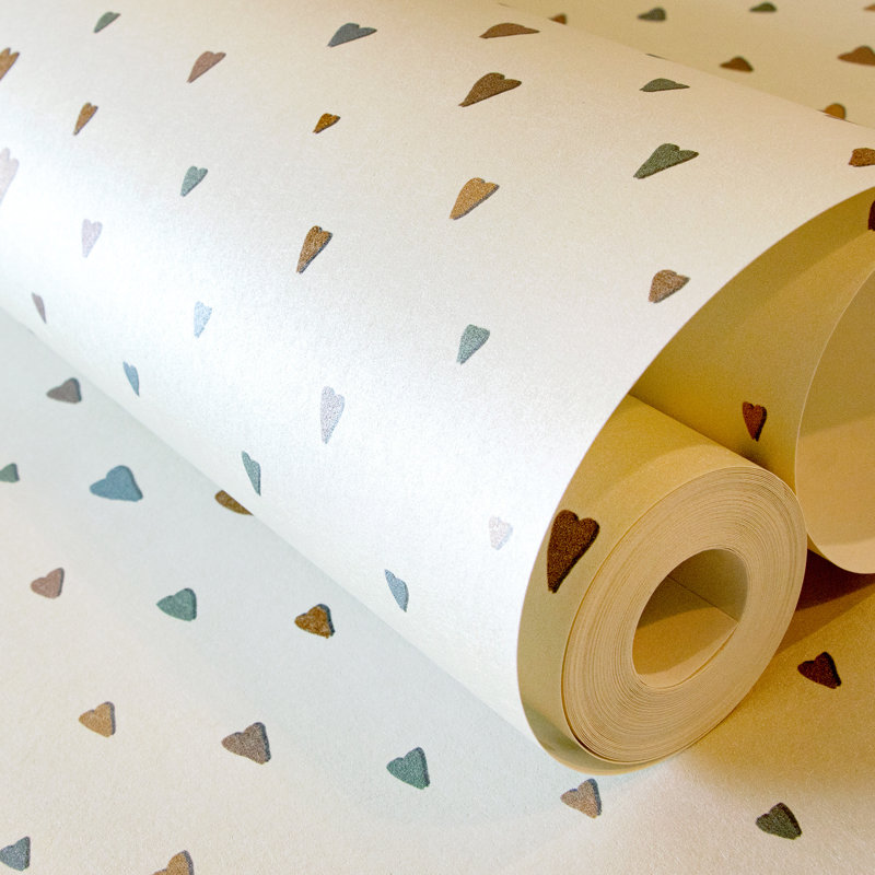 Great Kids Collection Smooth Glitter Colored Hearts Wallpaper Roll, Pearl