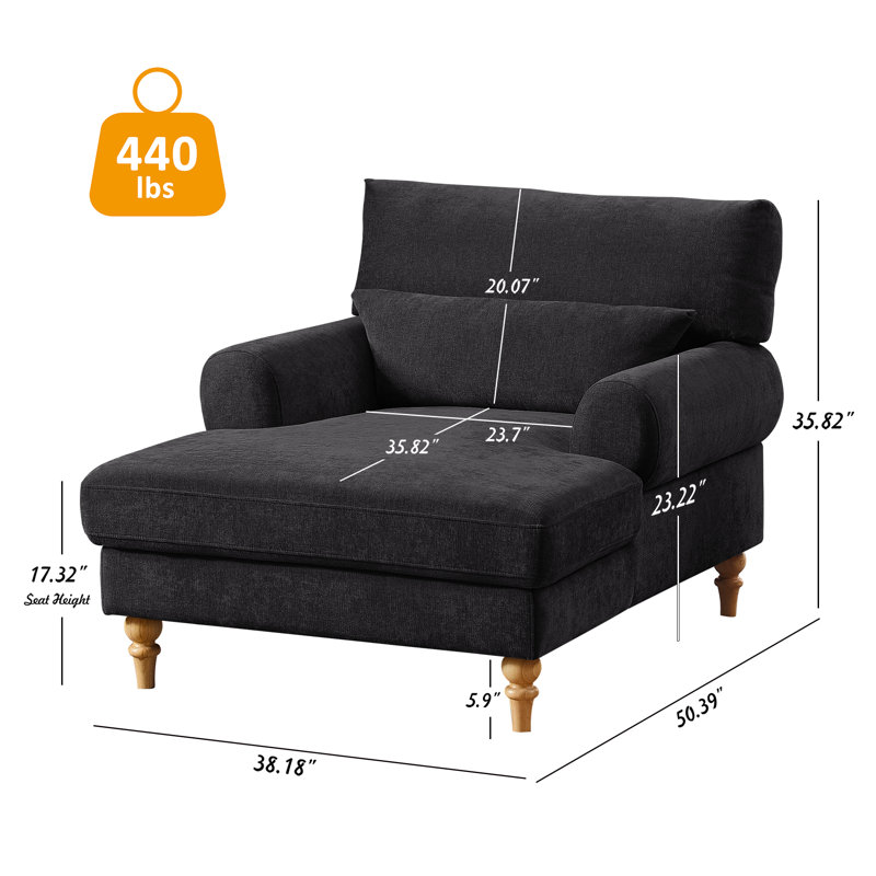 Chaise longue rembourrée avec dossier réglable Davene, Black Polyester Blend