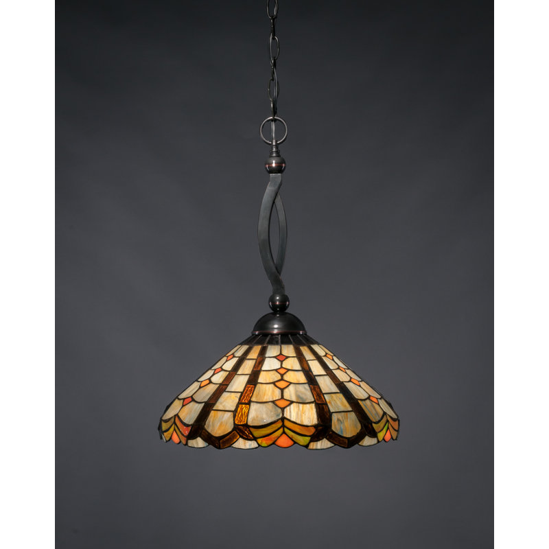 Bow Chain Hung Pendant Glass, Brushed Nickel, 21.5", Roman Jewel Tiffany