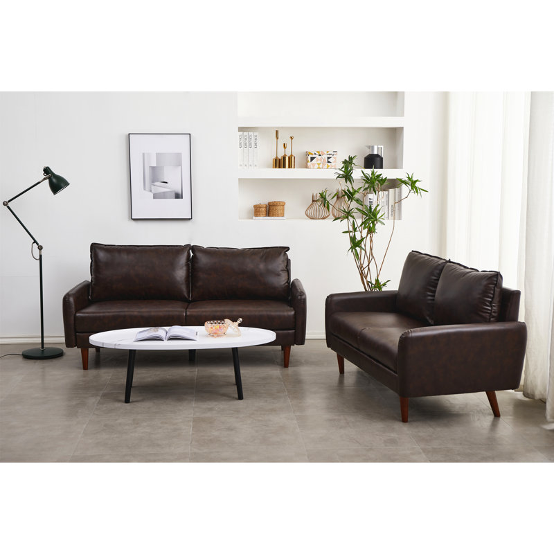 Ensemble de salon en similicuir 2 pièces Seeaventus, Similicuir brun foncé