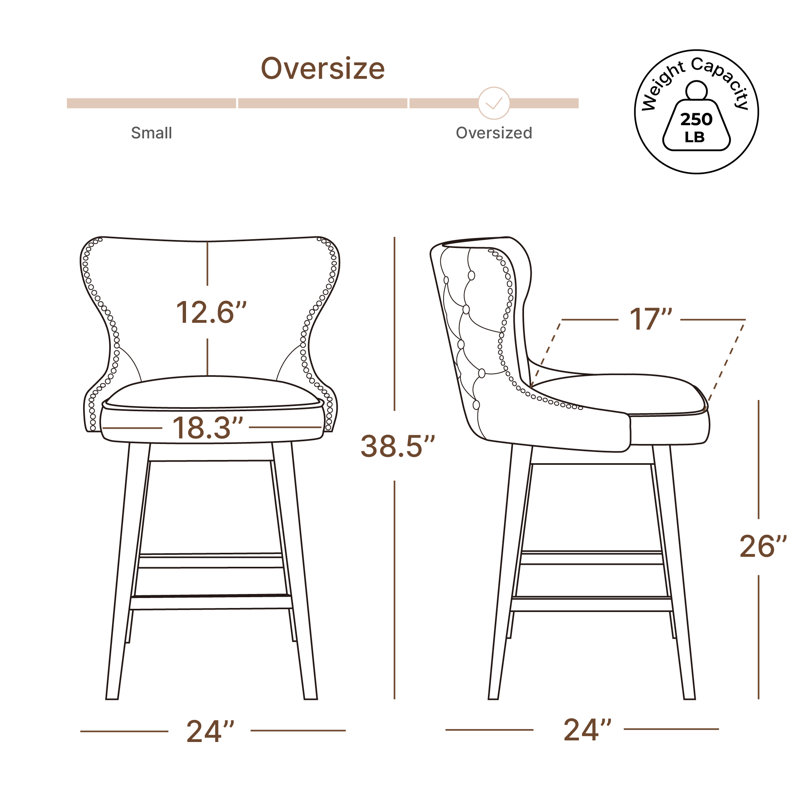 Tabouret de bar et de comptoir pivotant Caraline Patenaude (ensemble de 3), Éléphant de cire, Counter Stool (26" Seat Height)