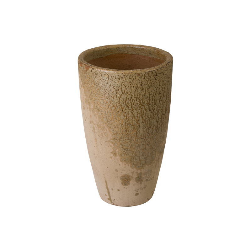 22.5 in. Antique Amber Ceramic Round Planter (22.5 in. L x 22.5 in. W x 38 in. H) with Drainage Hole, 27.5" H x 17" W x 17" D
