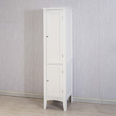 Tall Narrow Tower Storage Cabinet with 2 Shutter Doors and 5 Tier Shelves for Bathroom, Kitchen