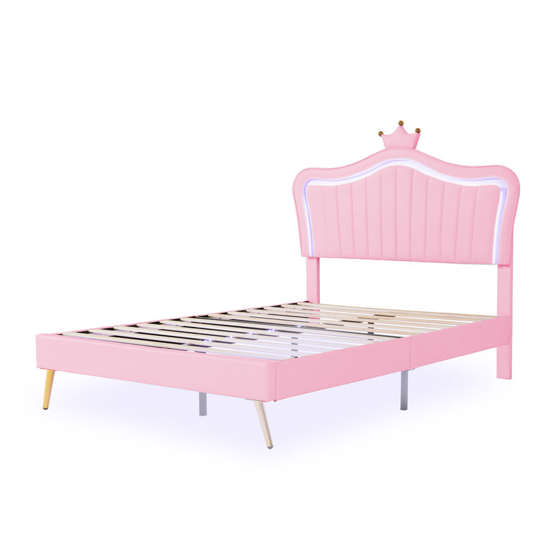 Jaran Upholstered Leather Bed, 140 x 200cm, Pink