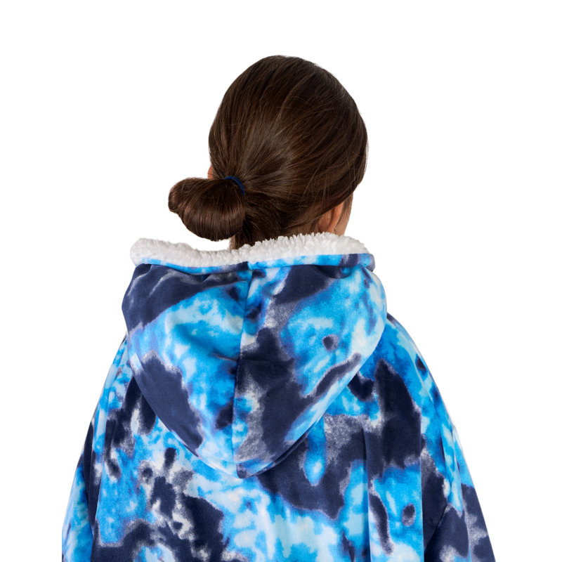 Couverture en sherpa à capuche portable, Teinture par nœuds - bleu foncé, Jeunesse