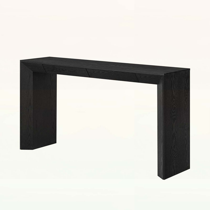 Modern Farmhouse Console Table with 2 Concealed Drawers,Waterfall Design for Living Room, Black