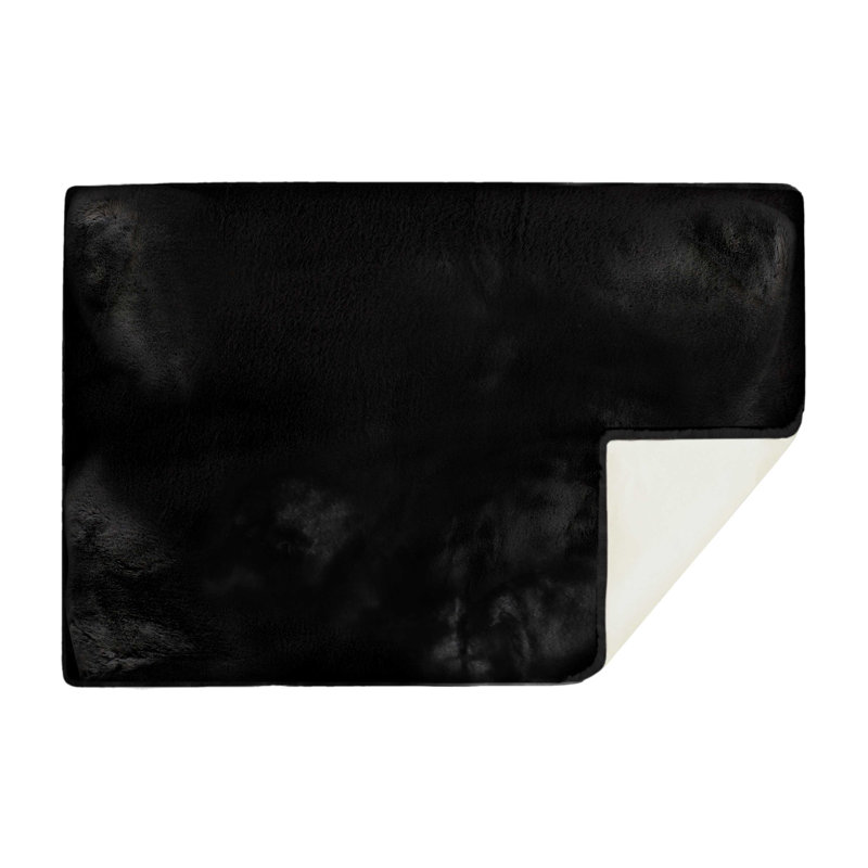 Luxe Faux Rabbit Fur Rectangular Rug - Black, Rectangle 5' x 8'