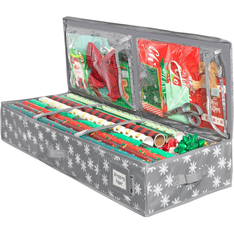Wrapping Paper Storage Container. Fits Up To 27 Rolls 1.37" Diam., Gray/White