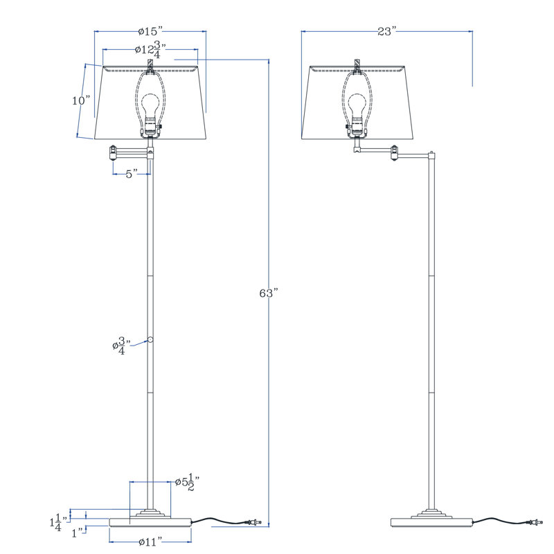 Lampe sur pied Colton - 160 cm de hauteur, métal bronze foncé, double bras articulé, ampoule E26 de 150 W, interrupteur à trois positions, abat-jour rond blanc, base lestée, éclairage fonctionnel contemporain