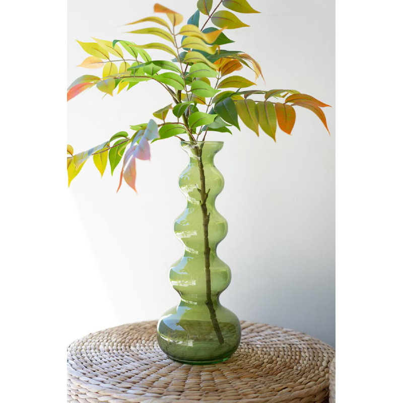 SMALL GLASS BUBBLE VASE - GREEN, 5.5" W x 5.5" D, Green