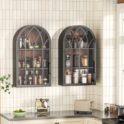 Handcrafted Arched Wall Cabinet With Tempered Glass Door – Space-Saving Steel & Wood Display Storage