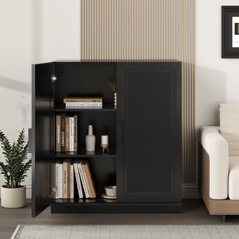 Armoire de rangement en rotin avec tablettes réglables, Noir, H 36 po x l 31 po x P 16 po