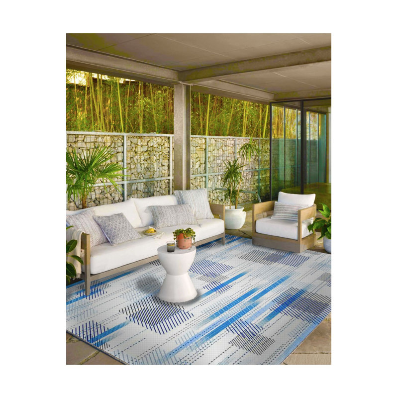 Machine Washable Checkered Geometric Patterned Blue Woven Base Area Rug, Runner 3'3" x 6'7"