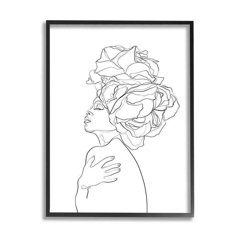 Femme allongée avec un couvre-chef minimalisme, Giclée encadrée noir minuit, H 20 po x l 16 po