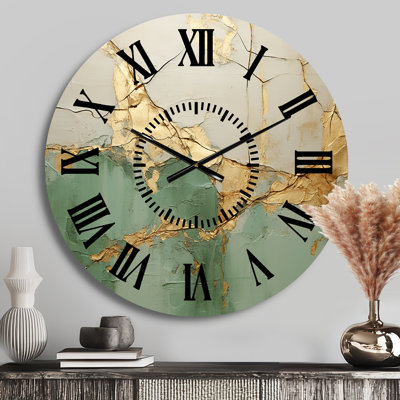 Green Gold Minimalism Poteries - Abstract Spirals Black Face Wall Clock