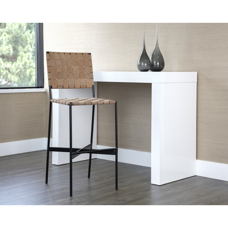Omari Barstool - Suede Light Tan Leather, Bar Stool (30.25" Seat Height)