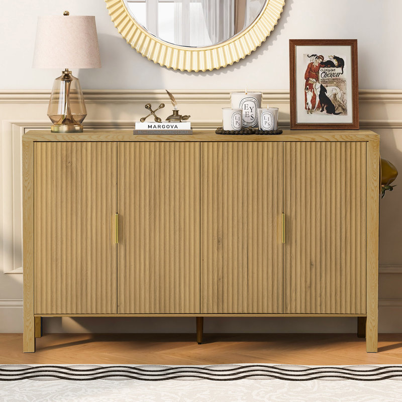 57.5"W Sideboard with Racks, Adjustable Shelves and Side Hooks, Brown
