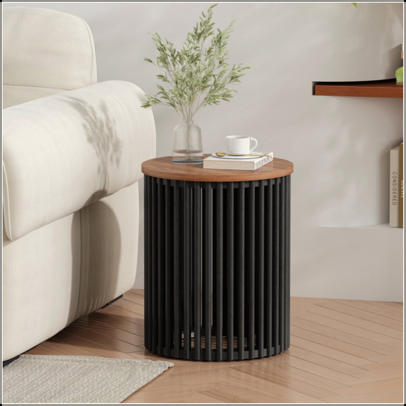 Acacia Solid Wood Side Table, Handcrafted Modern Design With Durable Veneer Top