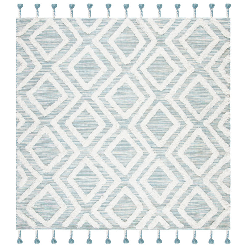 Alimatou Hand Tufted Wool Geometric Rug, Square 7'