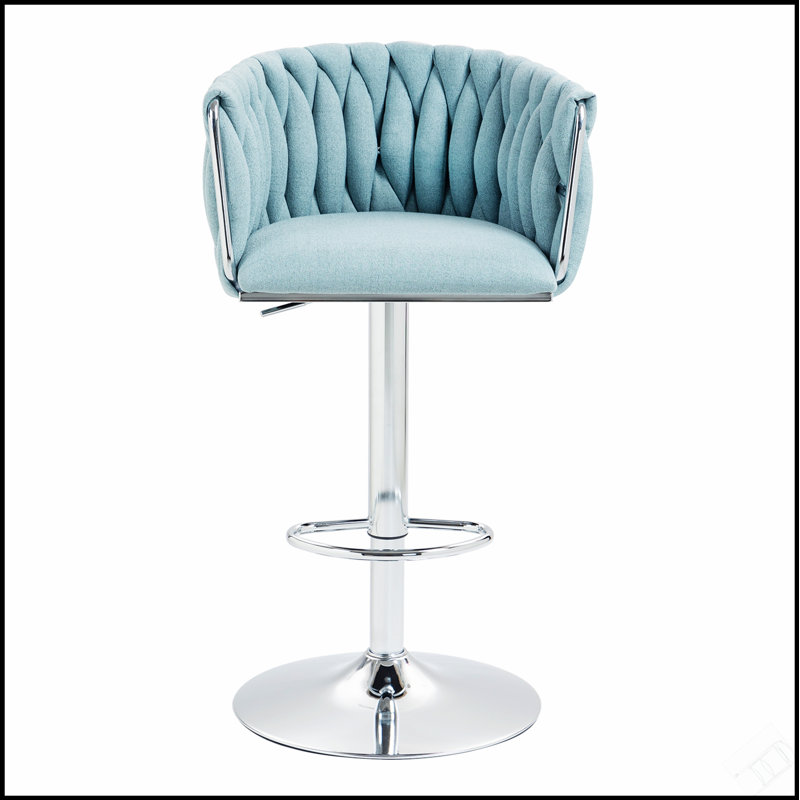 Tabourets de bar pivotants à 360 ° avec tissu tissé, hauteur réglable et repose-pieds pour la cuisine, le café et le pub (ensemble de 2)