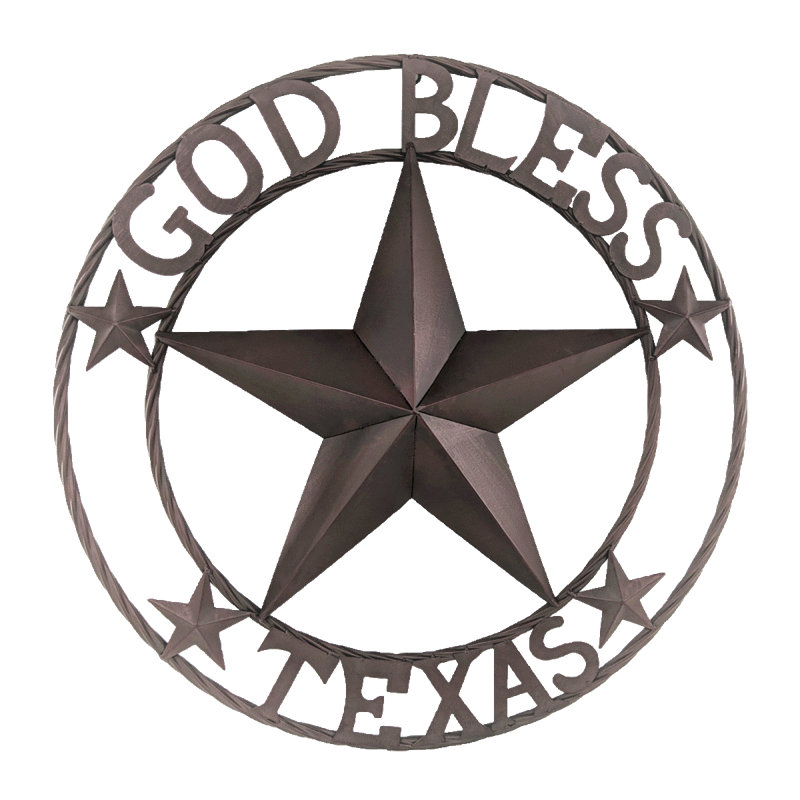 Metal Rustic Texas Wall Art Star Circle with "God Bless Texas" Sign 24"