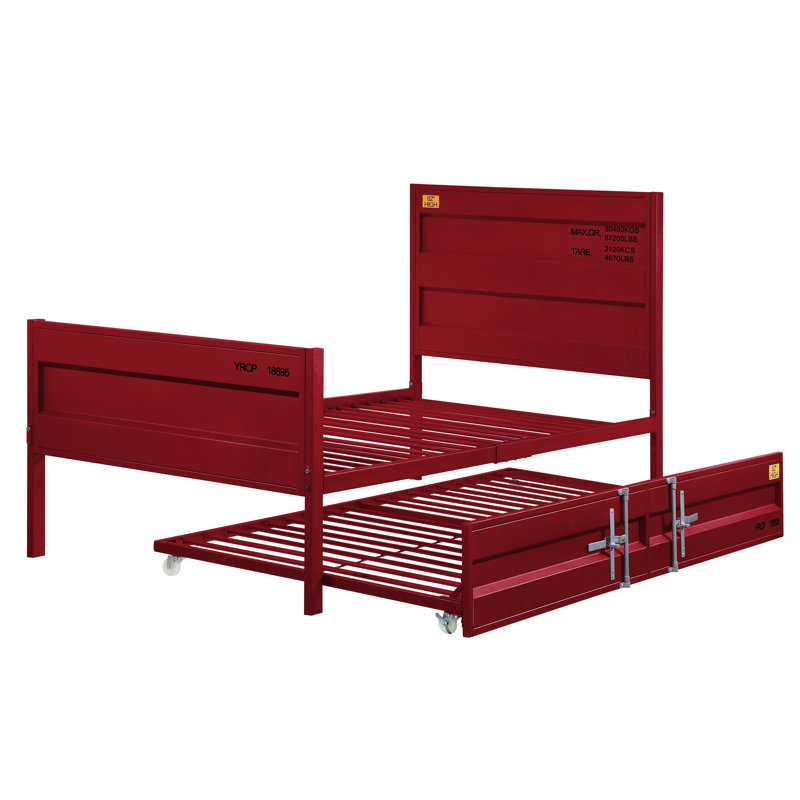 Egon Metal Bed, Cargo Container Style, Rectangular Headboard & Footboard, Twin, Red