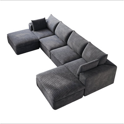 134" Cloud Sofa,Corduroy Fabric,Deep Seat Couches,Double-layer design,Removable  Cushion,No Assembly, DIY Combination for Living room, Bedroom,Confere