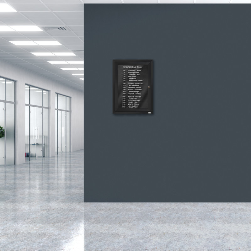 Tableau d'affichage mural fermé pour armoire d'annuaire, Noir thermolaqué, Un, H 24 po x l 18 po