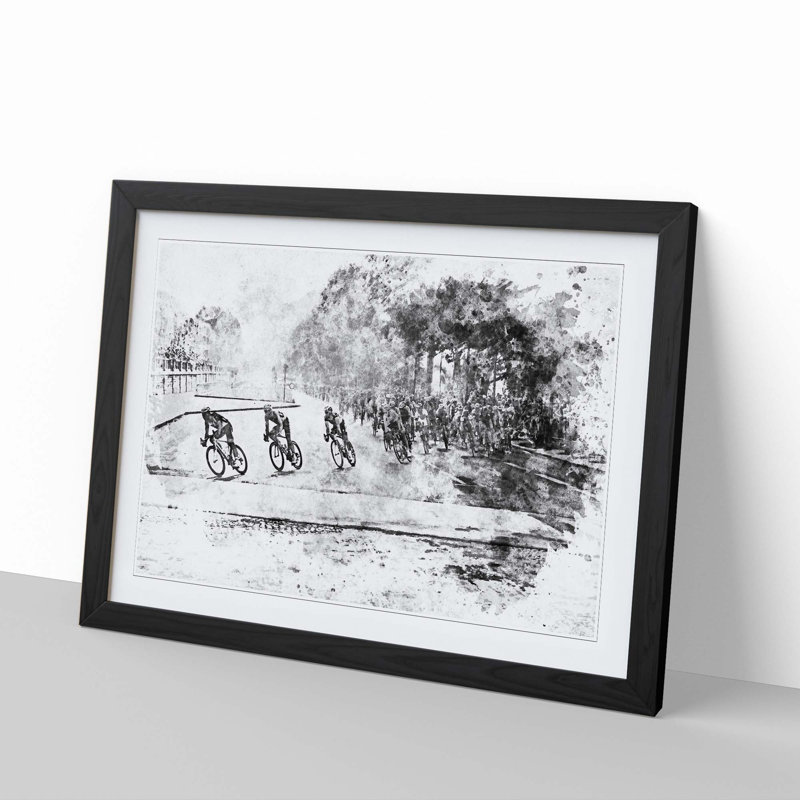 Tour de France Cycling in Abstract - Picture Frame Painting Print, 27cm H x 36cm W x 2cm D, Black Framed