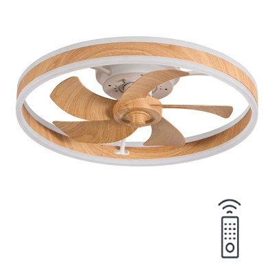 20 in. White Ceiling Fan with LED Light and Painted Oak Finish Blades