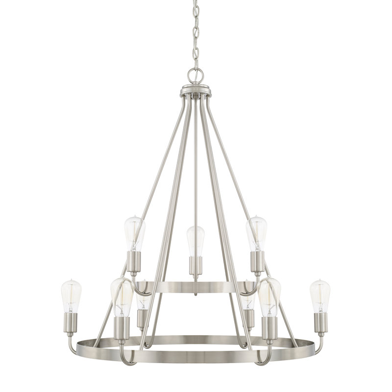 Tanner 9 - Light Dimmable Wagon Wheel Chandelier, Brushed Nickel