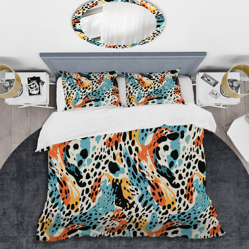 Wild Cheetah Print Multicolor - Ensemble de housse de couette abstrait, Housse de couette pour très grand lit et 2 très