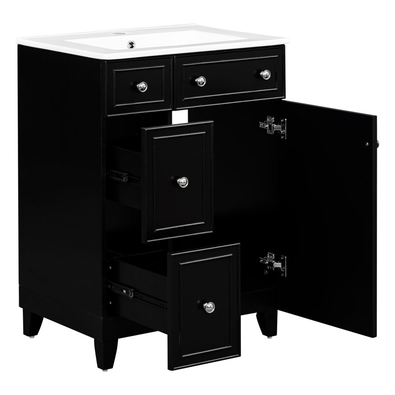 Armoire de salle de bain Panto 24 po avec lavabo en céramique, 2 tiroirs, 1 porte
