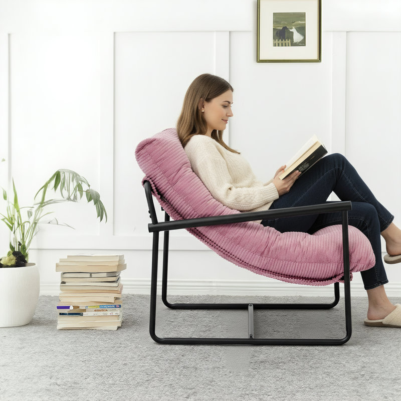 Chaise d'appoint moderne en velours côtelé avec structure en métal, Rose
