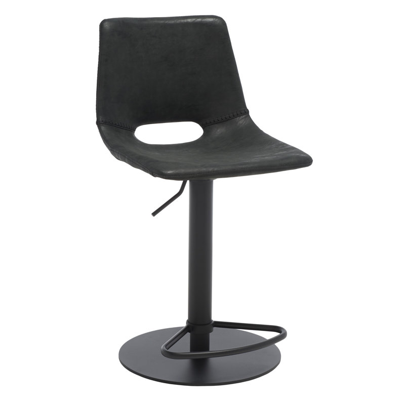 Swivel Upholstered Faux Leather Adjustable Height Counter Stool with Iron Frame, Black