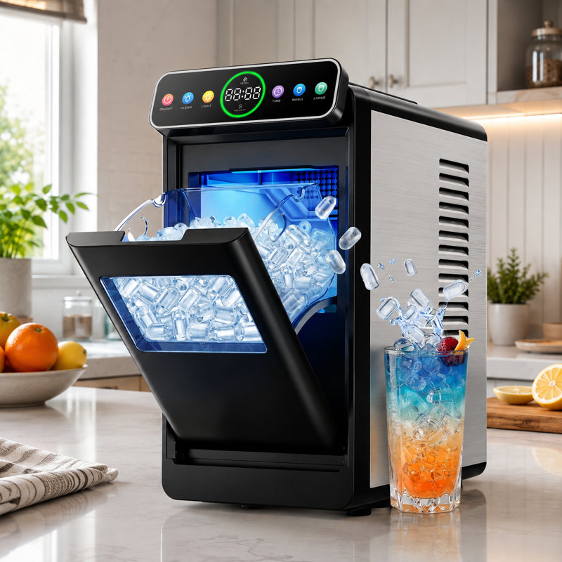Compact Countertop Bullet Ice Maker, 26.5 Lbs/Day Portable Ice Machine, 2 Ice Sizes, Timer Function, Touch Control, Self-Cleaning