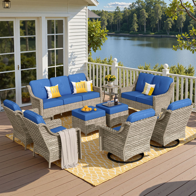 Porretto 9 - Person Patio Conversation Set with Cushions, Navy