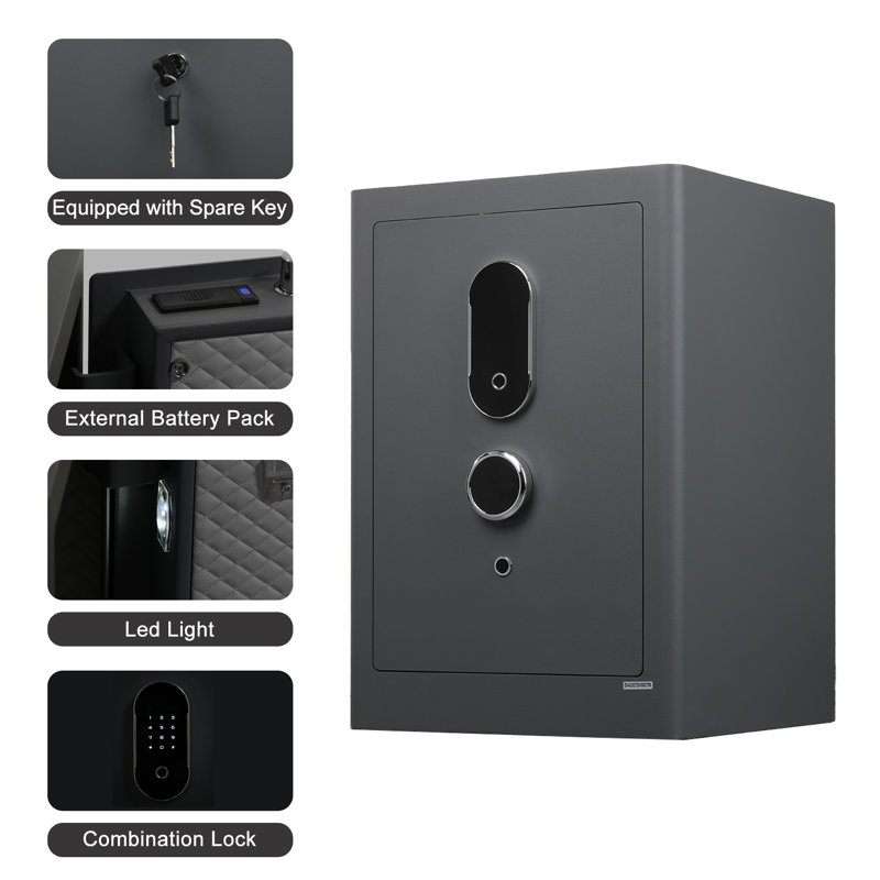 75mm Plate Steel Fingerprint Safe With Glass Partition, Hidden Storage & Alarm System – Fireproof Home/office Vault