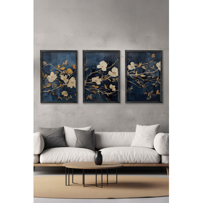 Ensemble de 3 panneaux décoratifs élégants en bois aggloméré, cadre en bois massif, 13,4 x 19,3 x 0,6 pouces | Œuvre d'art 100% MDF avec impression numérique | Parfait pour le salon, la chambre à coucher et le bureau, design élégant et moderne