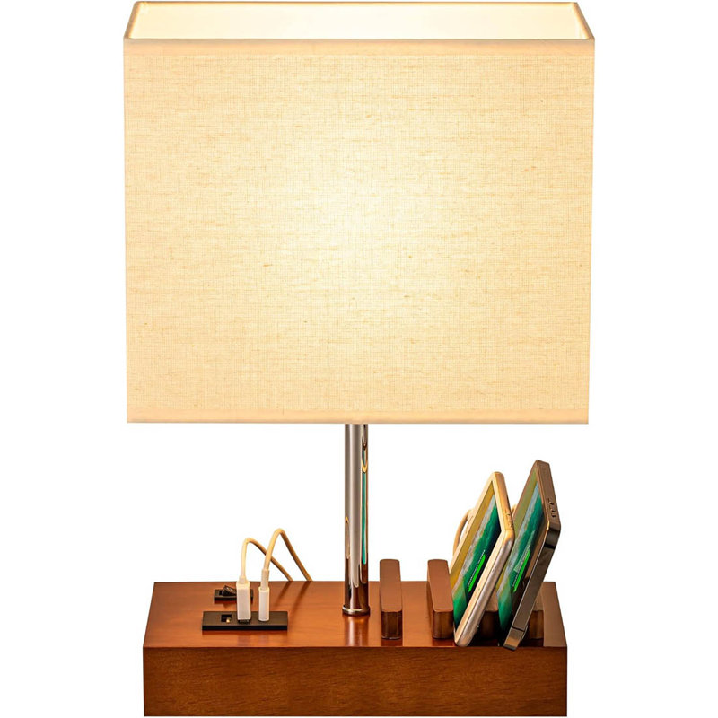 Wood Table Lamp, Walnut Wood, Beige