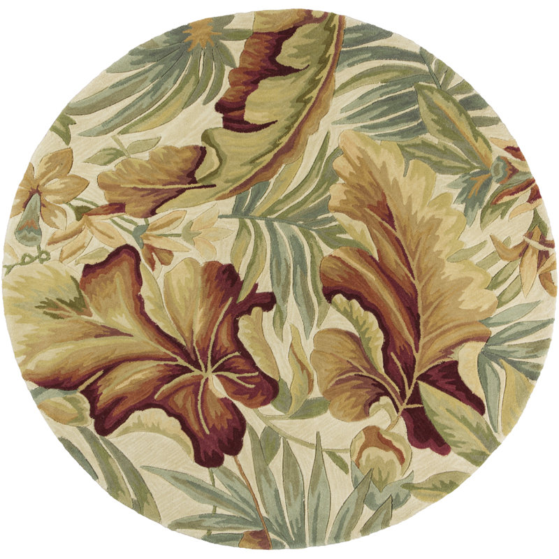 Tapis en laine touffeté à la main à motif floral Murray, Rond 7 pi 6 po, Ivoire ivoire