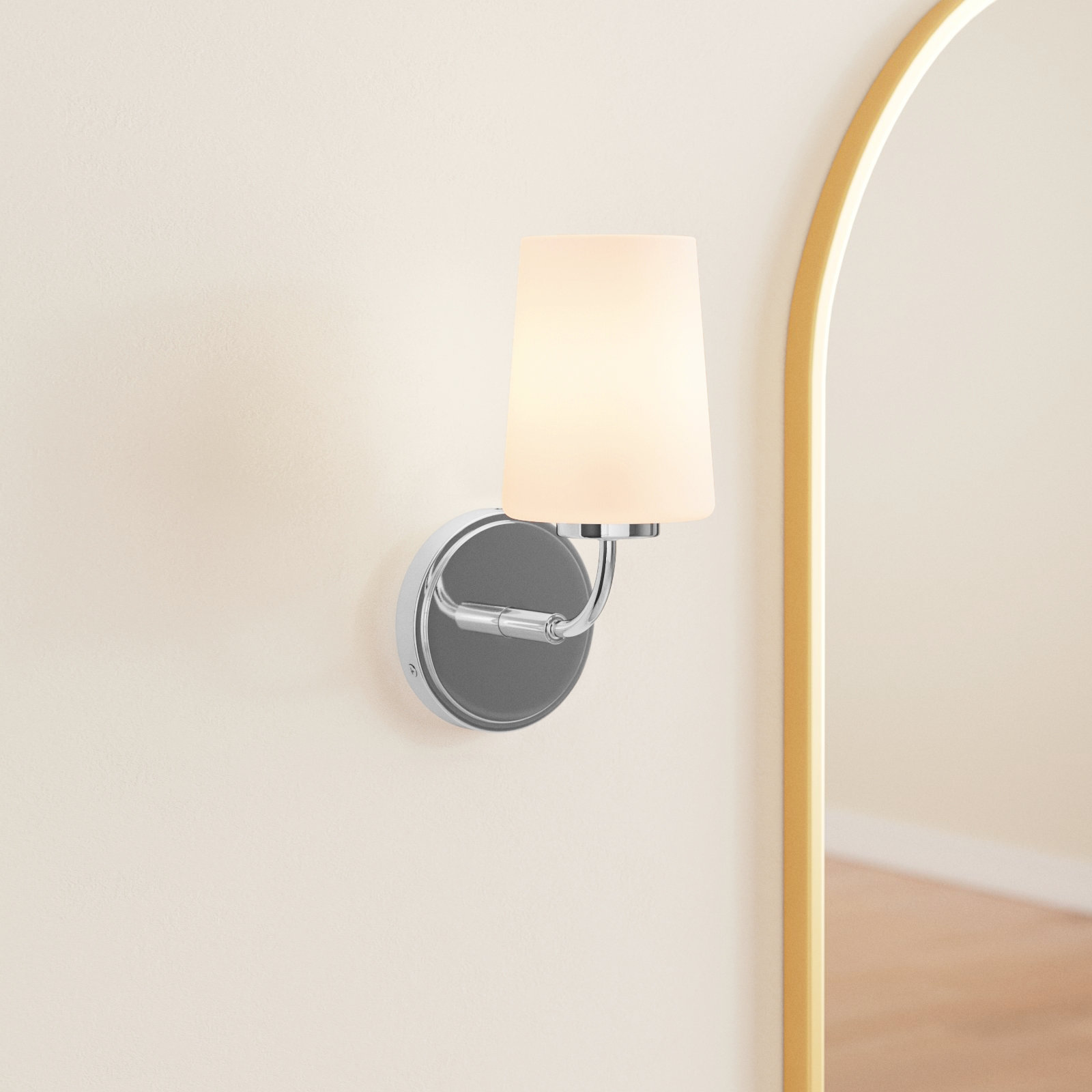Fitz Single Frosted Dimmable Bath Sconce, Chrome