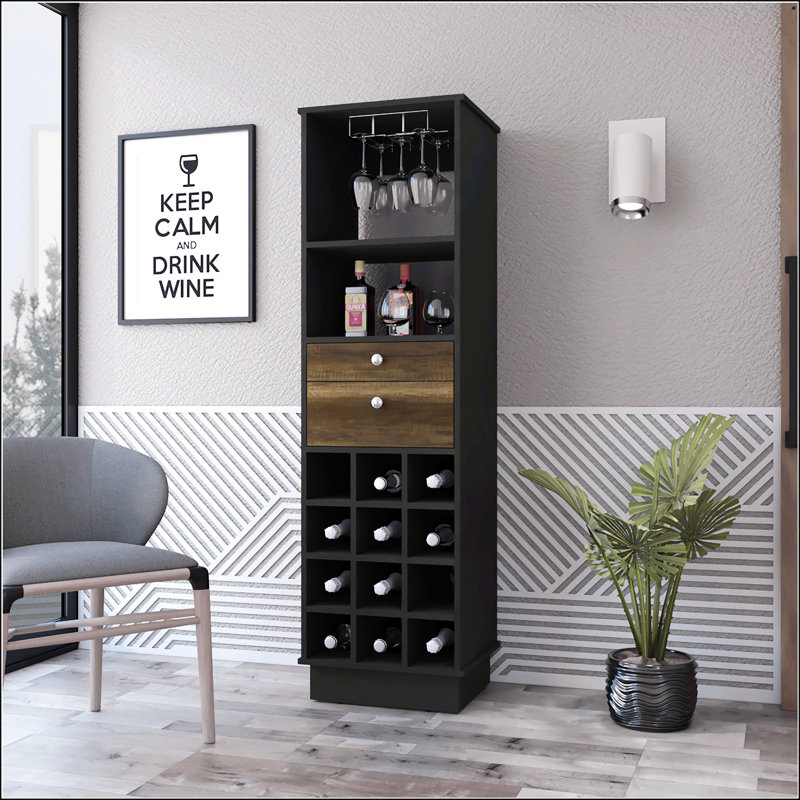 12-Bottle 2-Drawer 1-Shelf Bar Cabinet