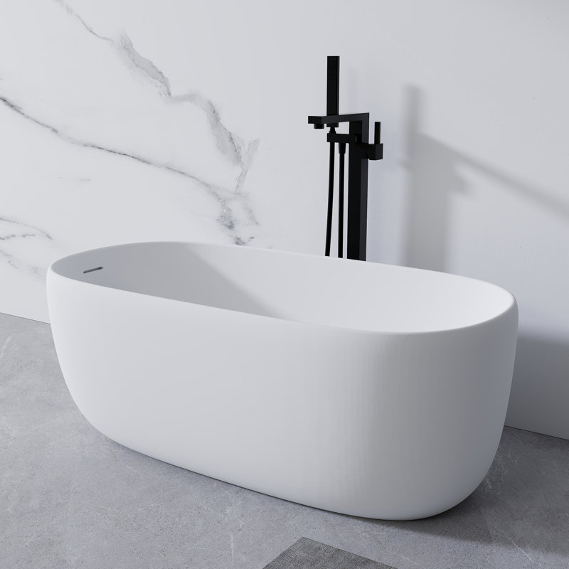 51 in. x 25.6 in. Freestanding Solid Surface Soaking Bathtub with Overflow and Pop-Up Drain