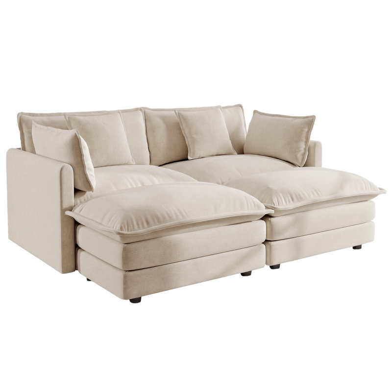 Ensemble de canapé modulaire en chenille 4 pièces avec causeuse 2 places et 2 repose-pieds, Beige