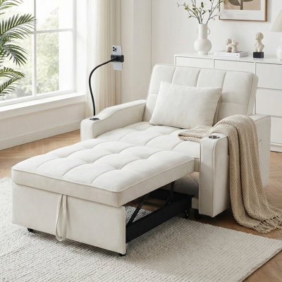 3-in-1 Convertible Accent Chair, Pull-Out Upholstered Armchair Sleeper Sofa Bed with Accent Pillow, Multi-Functional Single Sofa Bed for the Living Room & Small Spaces