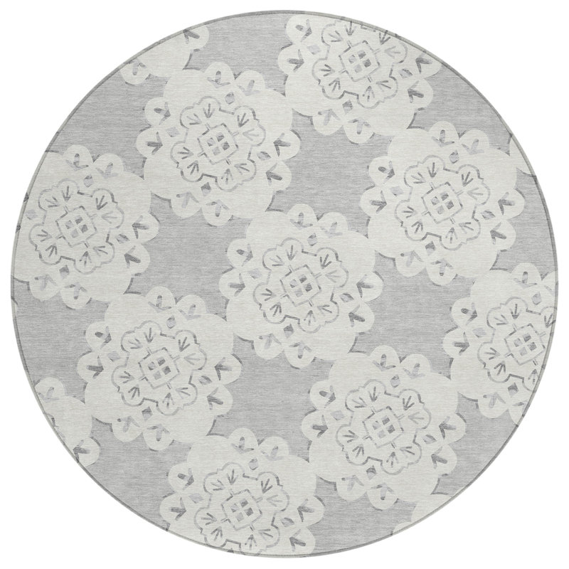Machine Washable Indoor/Outdoor Bourkelands ACN2352 Casual Rug, Round 8'